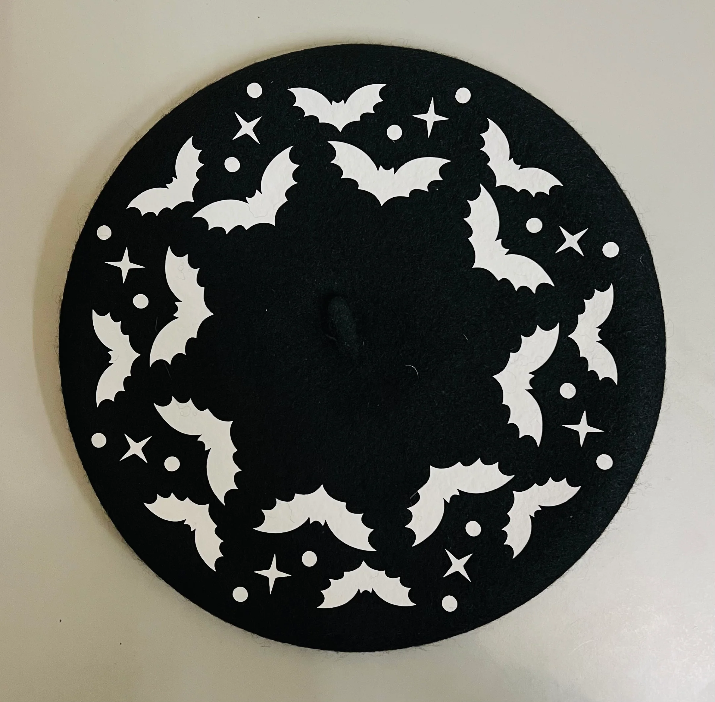 Vegan Beret - Black - Bat Crown