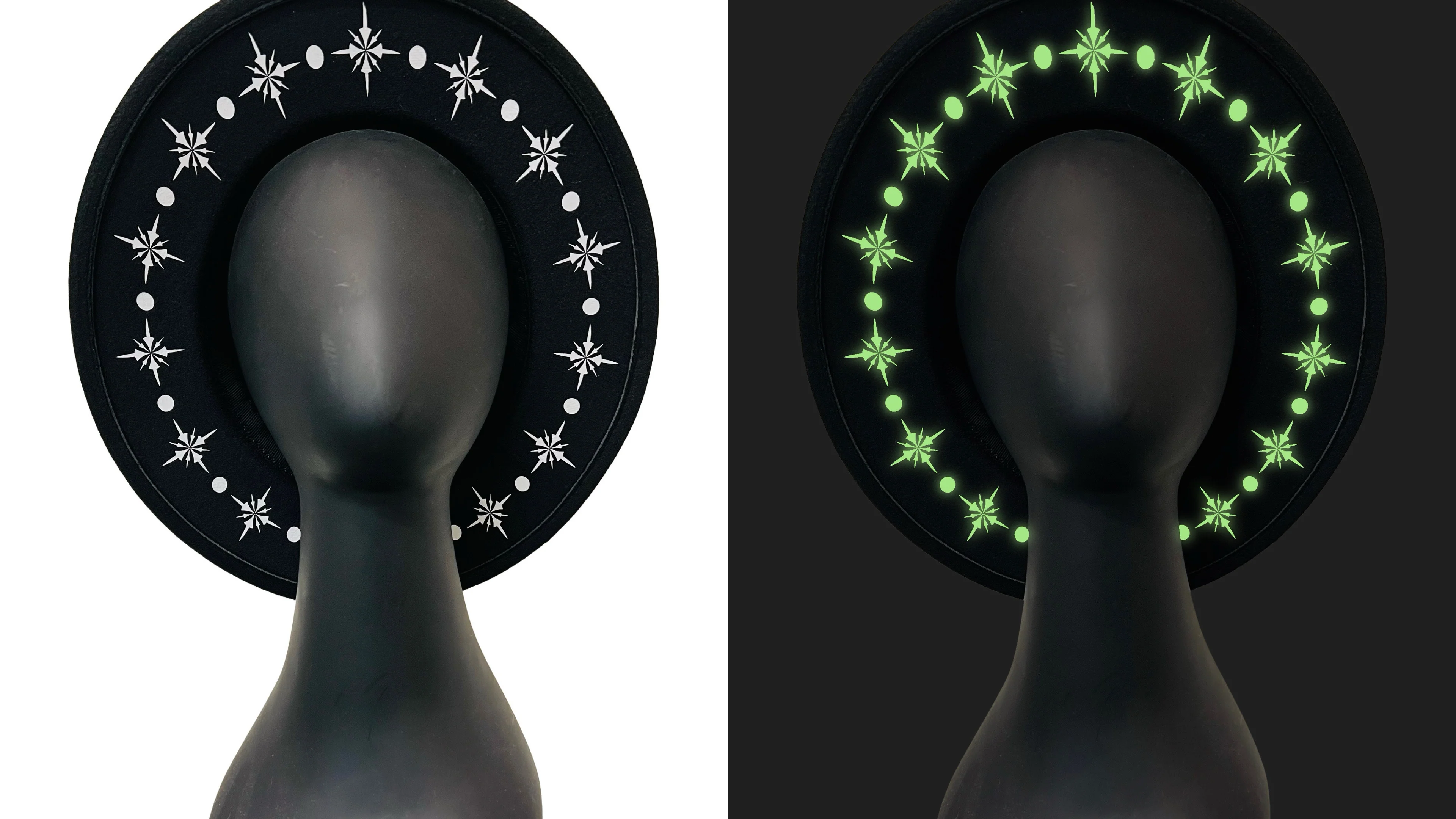 Vegan Felt Hat - Starburst Crown - GLOW IN THE DARK