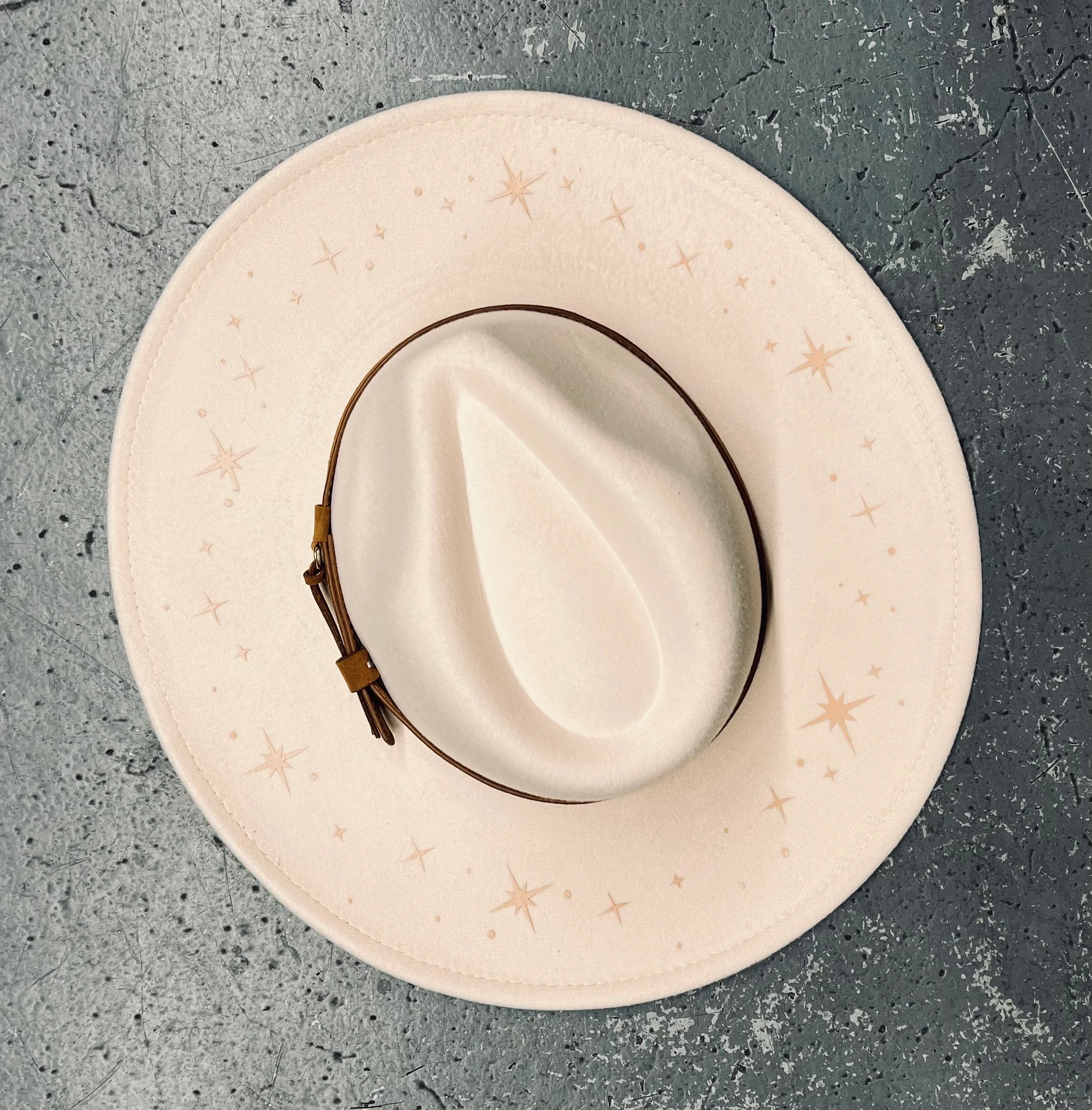 Vegan Felt Hat - XL Brim - Cream - Starry Night