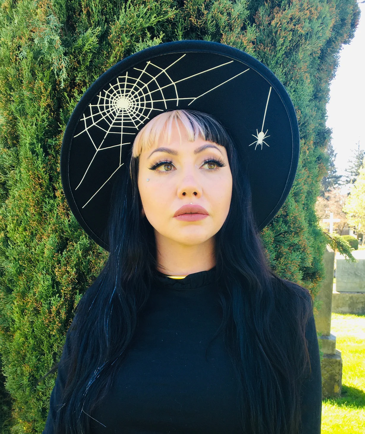 Vegan Felt Hat - XL Brim - Hanging Spider Web - Image 3