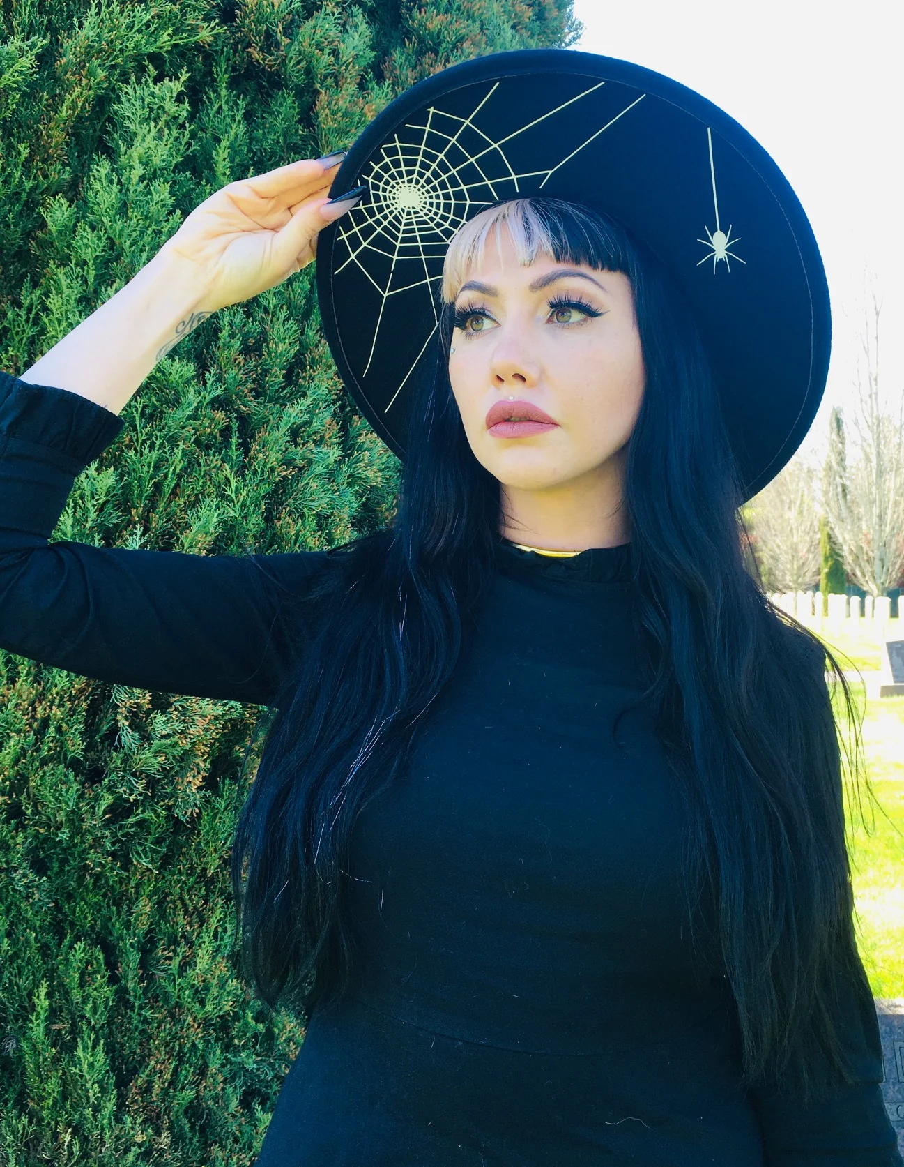 Vegan Felt Hat - XL Brim - Hanging Spider Web - Image 4