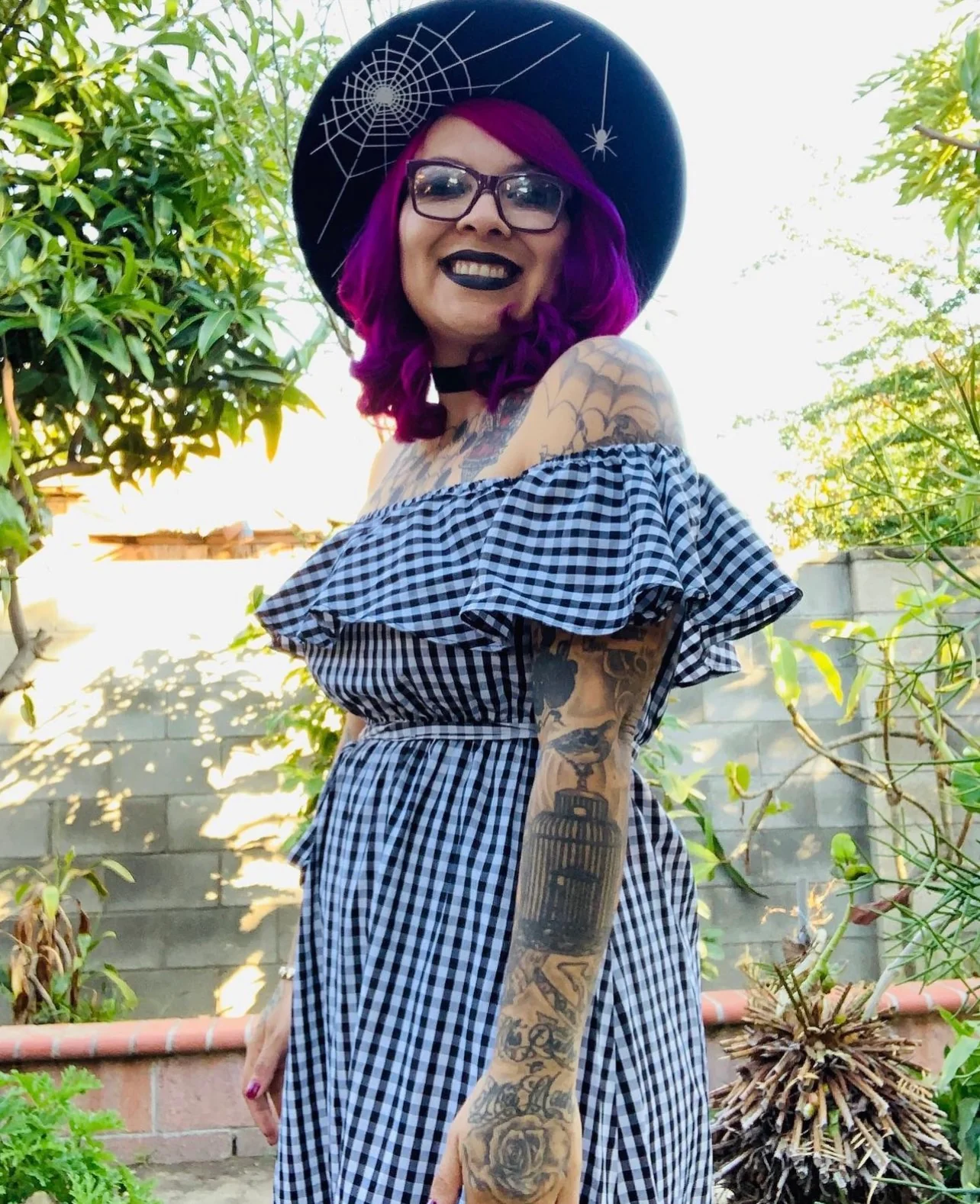 Vegan Felt Hat - XL Brim - Hanging Spider Web - Image 5