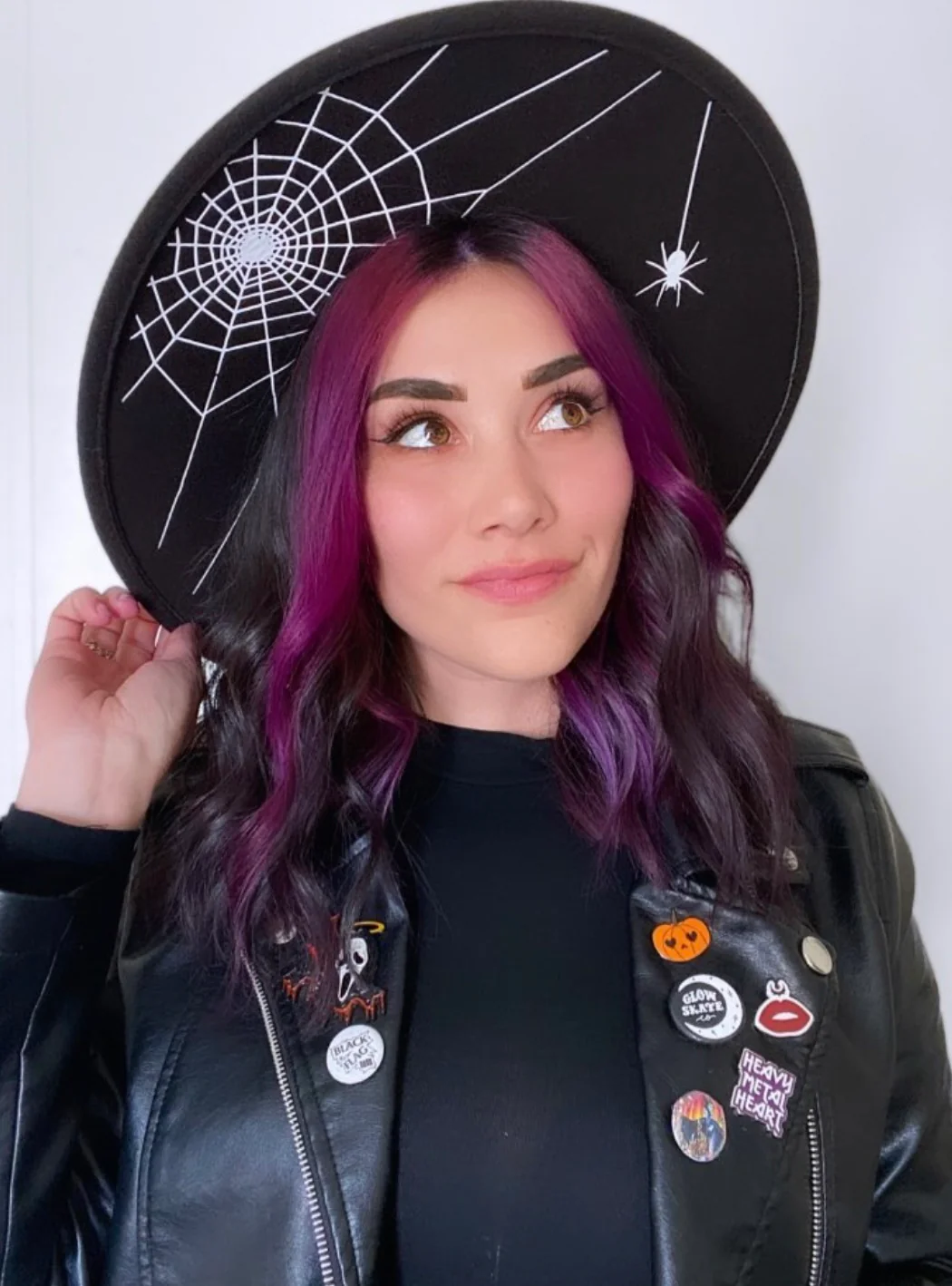 Vegan Felt Hat - XL Brim - Hanging Spider Web - Image 6