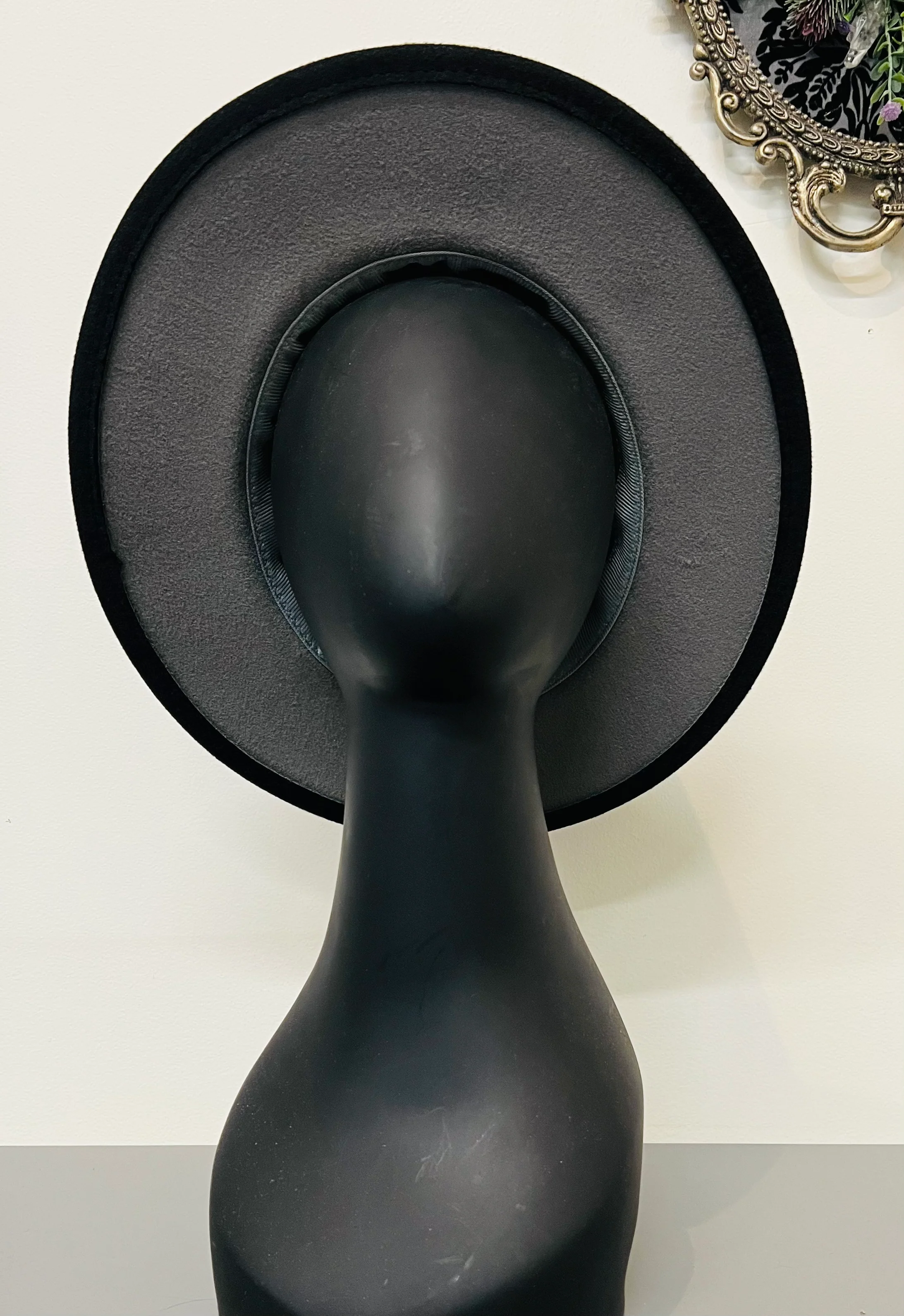 Vegan Felt Wide Brim Hat - 2 tone - Charcoal/Black - Plain