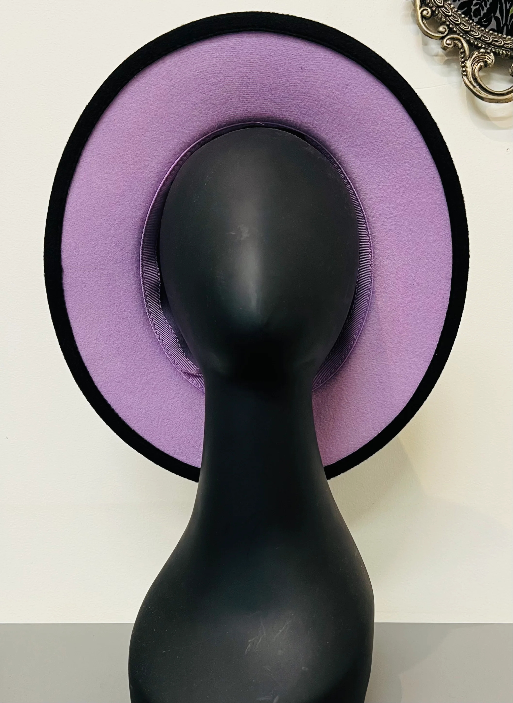Vegan Felt Wide Brim Hat - 2 tone - Lavender/Black - Plain
