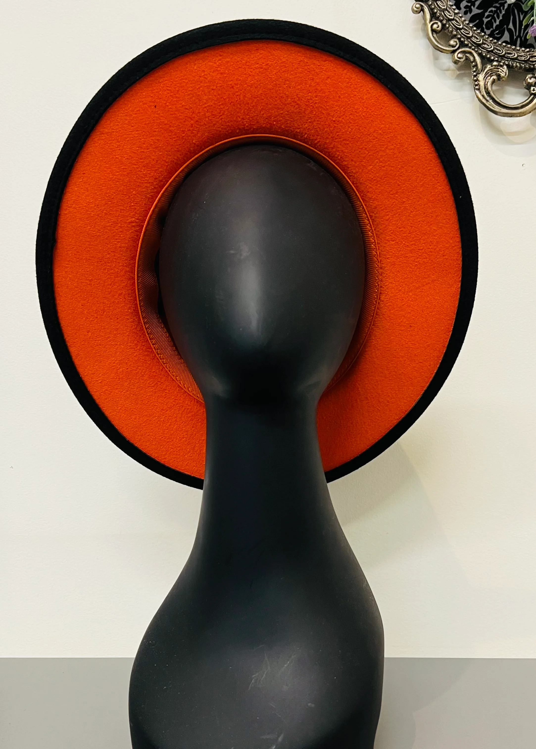 Vegan Felt Wide Brim Hat - 2 tone - Orange/Black - Plain