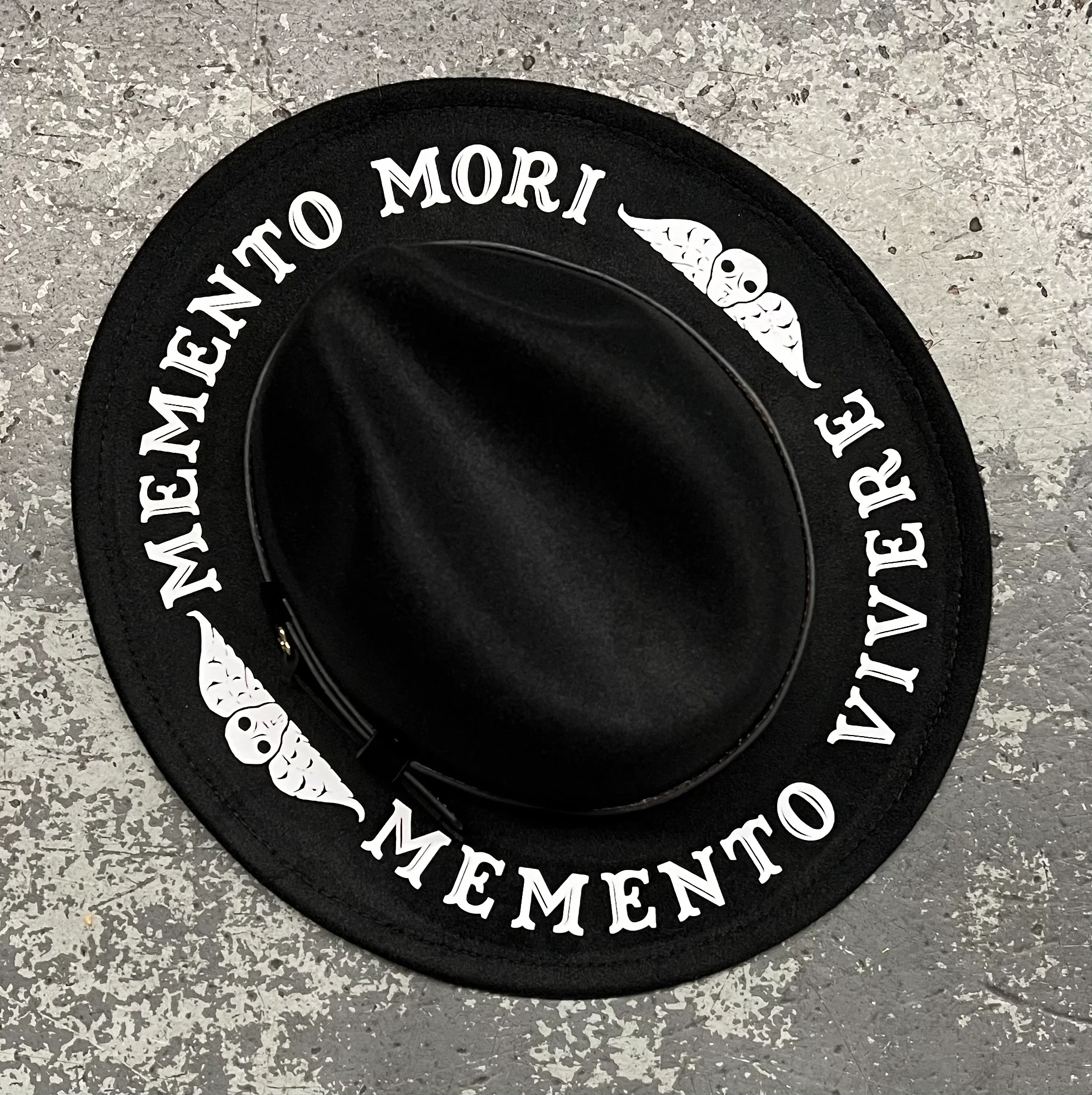 Vegan Felt Wide Brim Hat - Memento Mori/Memento Vivere