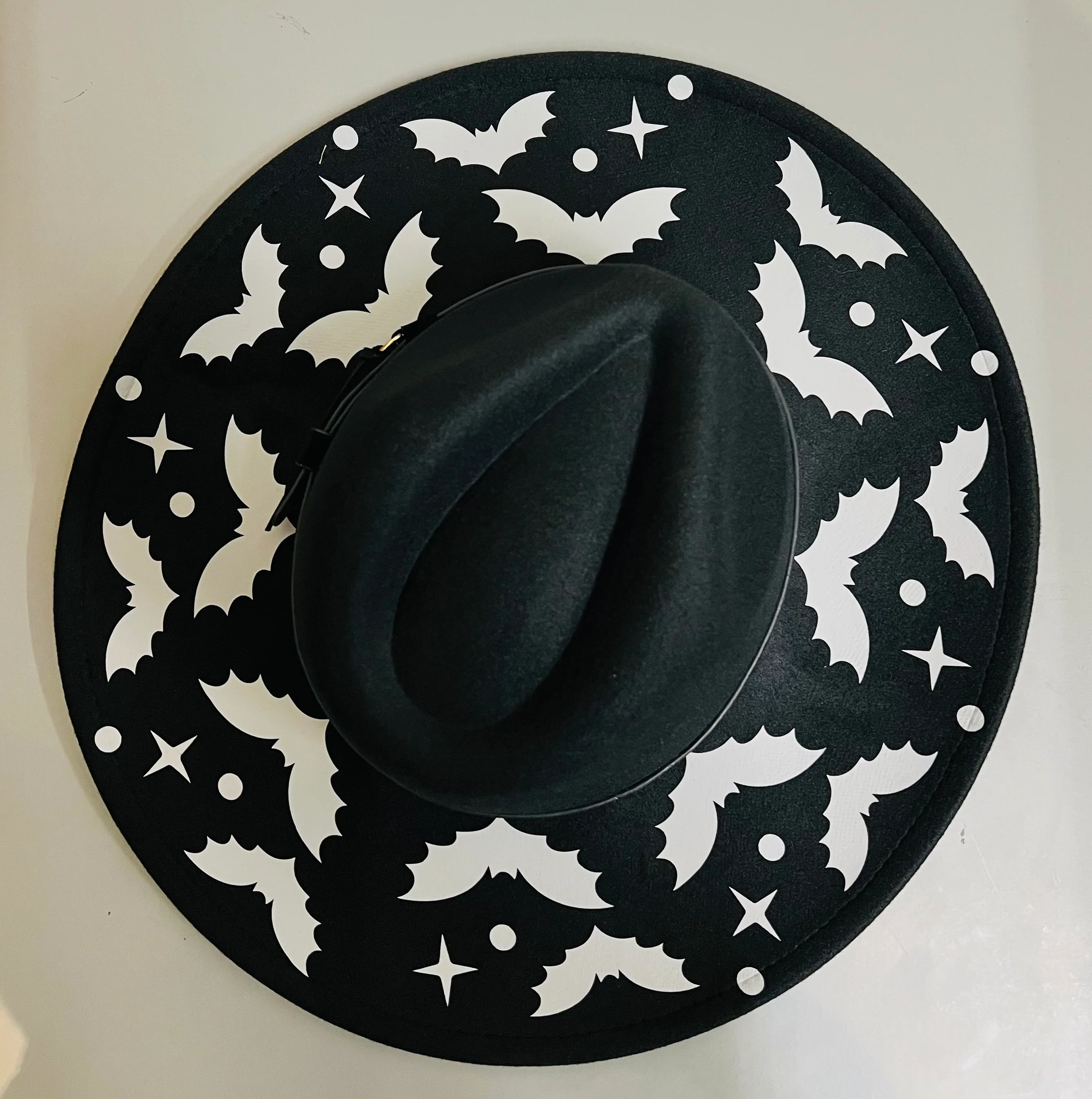 Vegan Felt Wide Brim Hat - XL Brim - Bat Crown
