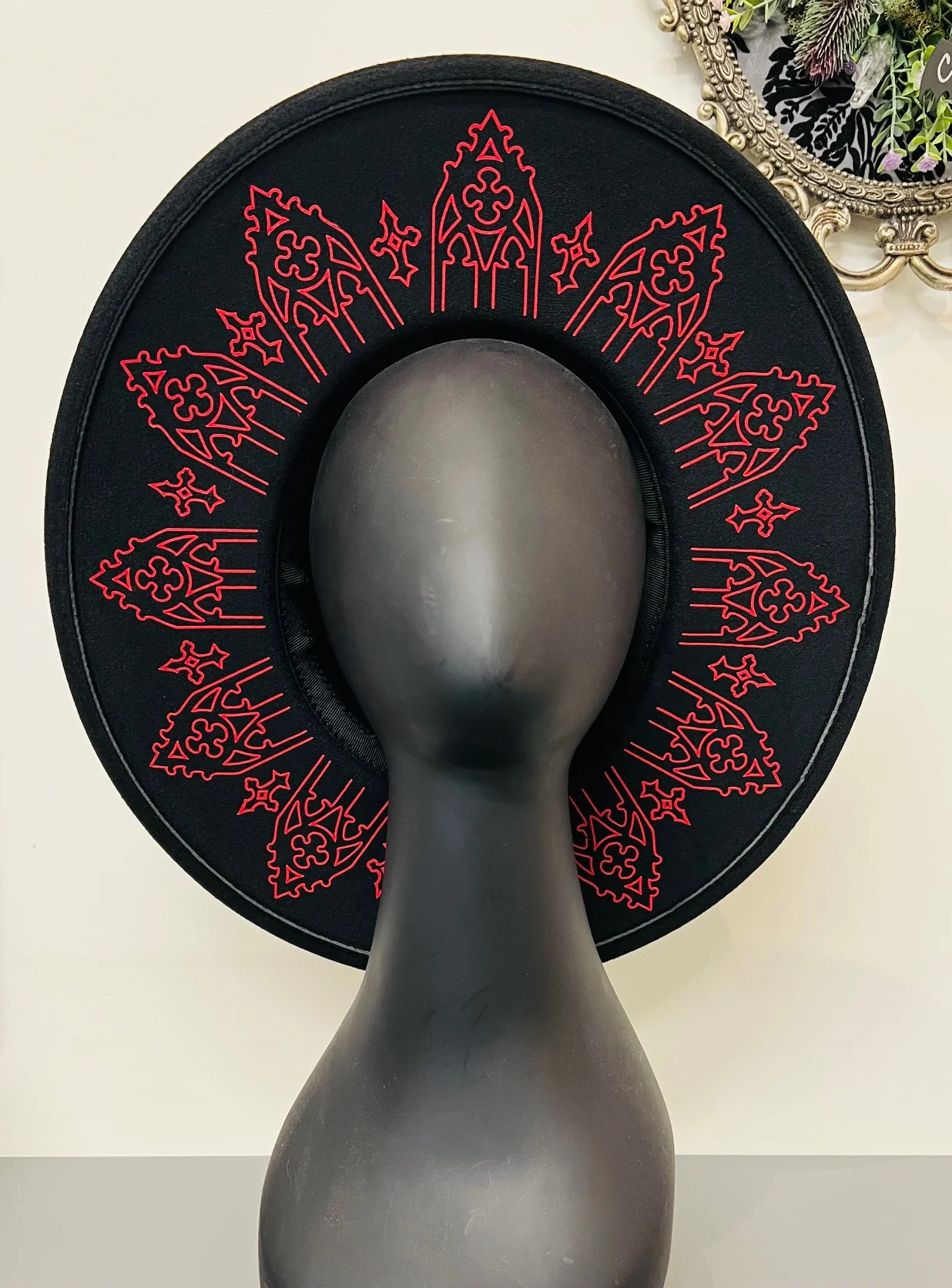 Vegan Felt Wide Brim Hat - XL Brim - Wrought Iron Crown - Red