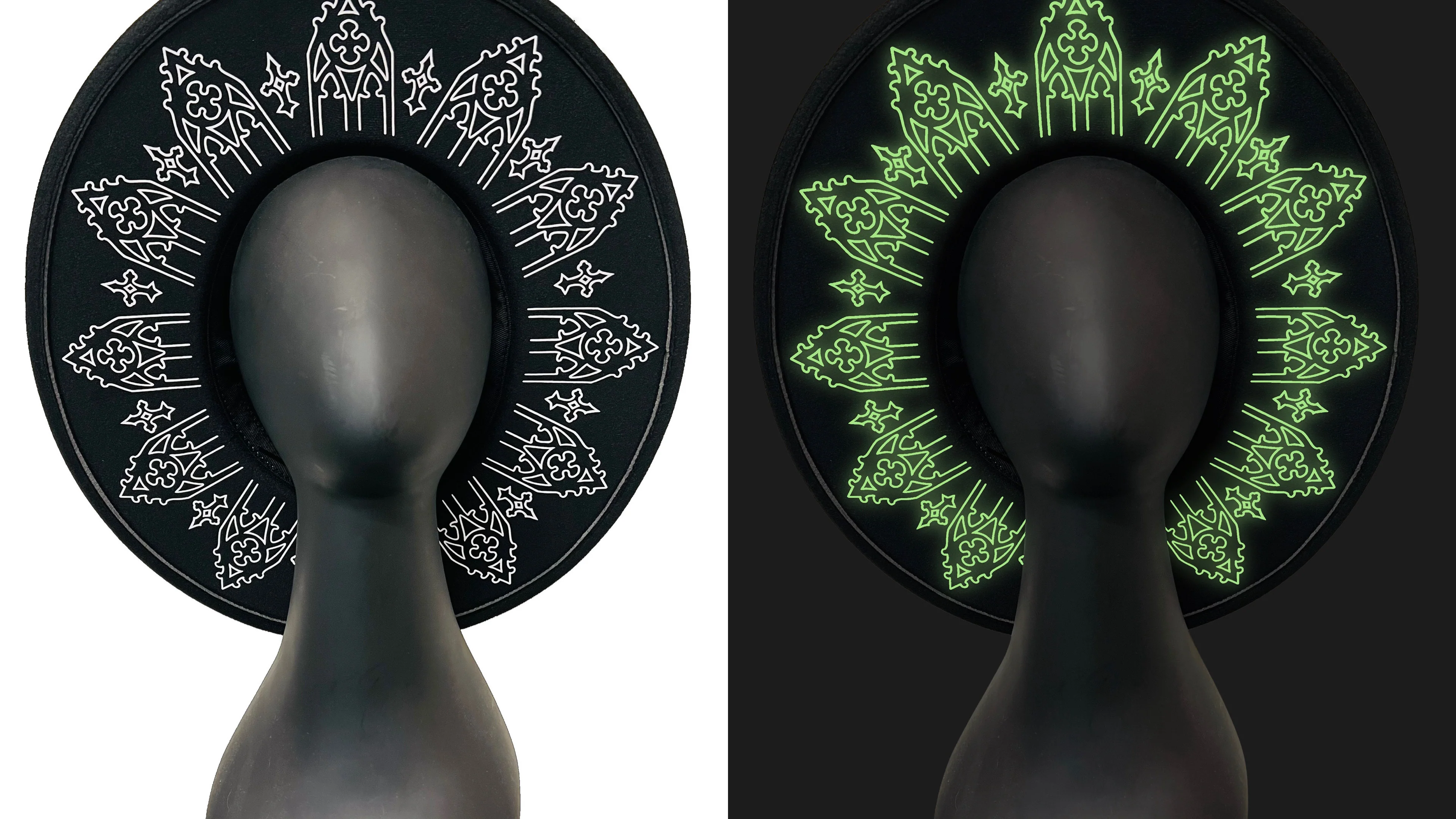 Vegan Felt Wide Brim Hat - XL Brim - Wrought Iron - GLOW IN THE DARK