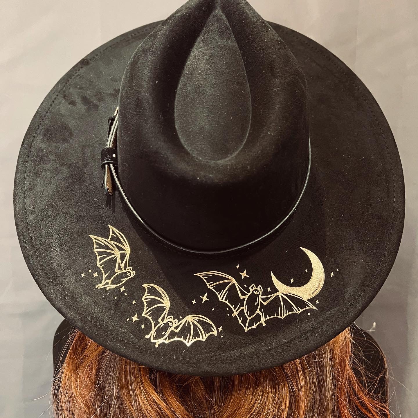 Vegan Wide Brim Hat - XL Brim - Foiled Batty Moon - Ready to ship