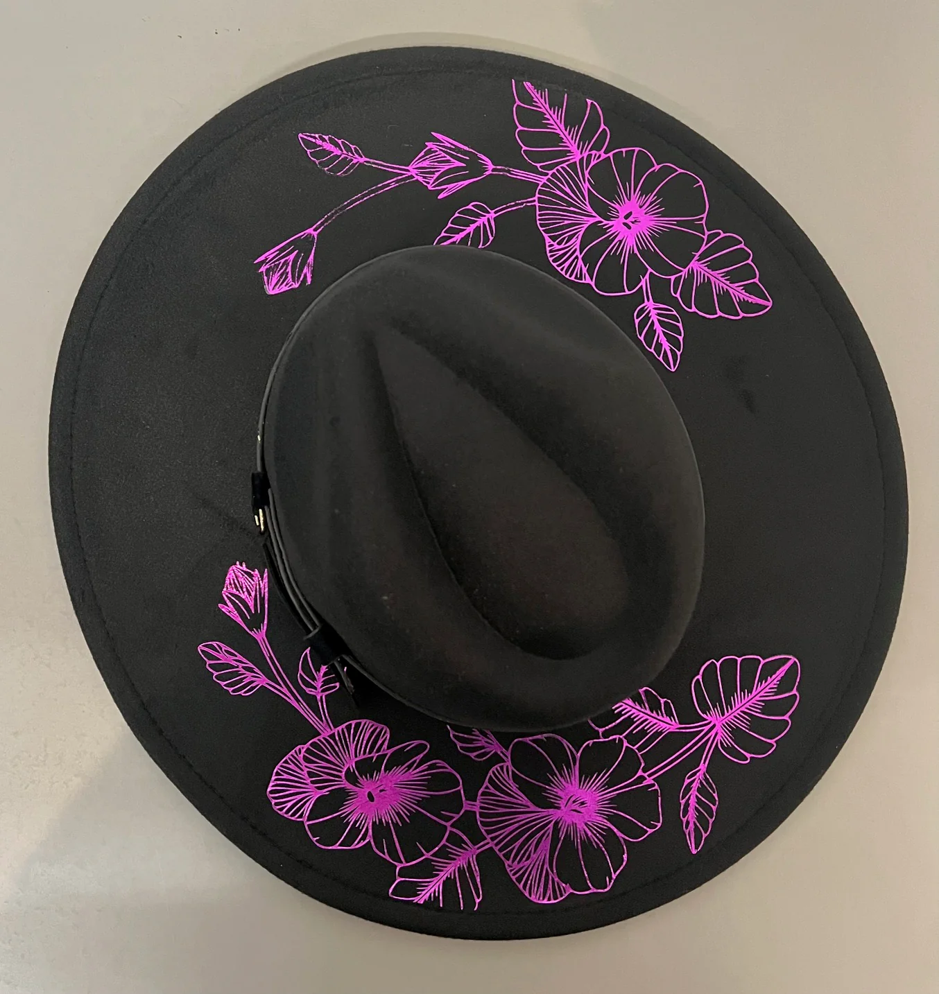 Vegan Wide Brim Hat - XL Brim - Purple Foiled Pansies - Ready to Ship